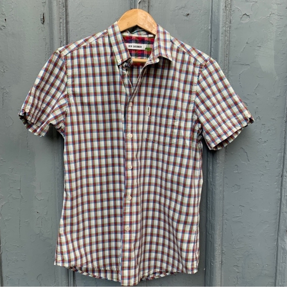 Ben Sherman short sleeve plaid check button down, size L - Picture 1 of 6